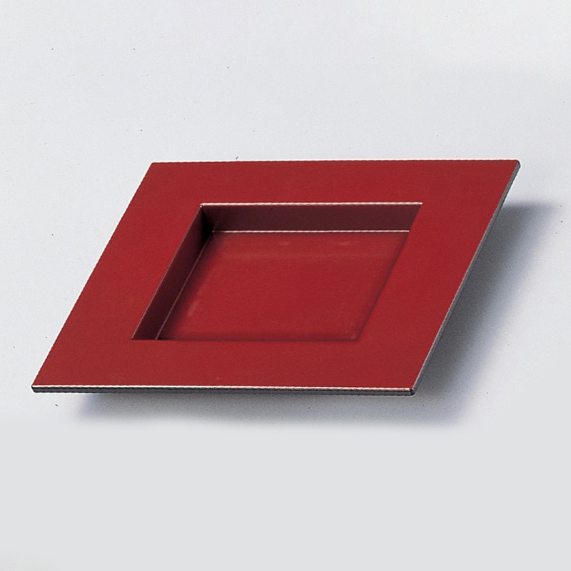 若泉漆器 4.5寸つば付正角皿　銀朱  M-7-2 1個（ご注文単位1個）【直送品】