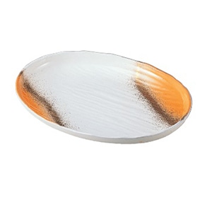 若泉漆器 尺2寸吉野小判大皿　オレンジ吹金  M-12-6 1個（ご注文単位1個）【直送品】