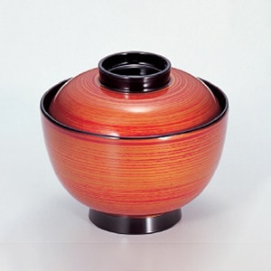 若泉漆器 3.8寸仙才椀　朱刷毛目つば黒  W-2-20 1個（ご注文単位1個）【直送品】