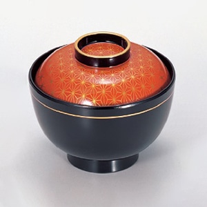 若泉漆器 3.8寸仙才椀　麻の葉朱S・H塗  W-2-21 1個（ご注文単位1個）【直送品】