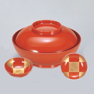 若泉漆器 柳椀　朱見返市松春秋  W-2-52 1個（ご注文単位1個）【直送品】