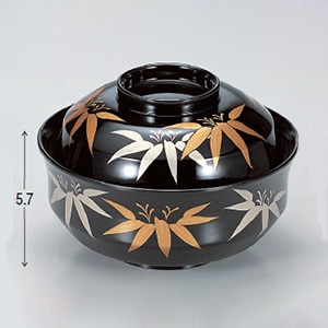 若泉漆器 4.2寸天竜寺椀　黒笹  W-2-54 1個（ご注文単位1個）【直送品】