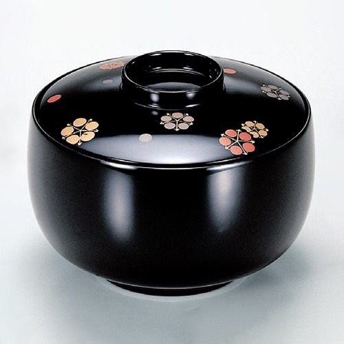 若泉漆器 3.5寸利休椀　黒梅鉢　本漆塗手描蒔絵  W-2-79 1個（ご注文単位1個）【直送品】