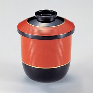 若泉漆器 2.6寸糸巻き小吸椀　朱帯金ライン  W-4-16 1個（ご注文単位1個）【直送品】