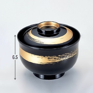 若泉漆器 3.3寸姫小吸椀　黒金一筆つば金  W-4-55 1個（ご注文単位1個）【直送品】