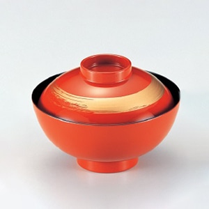 若泉漆器 4寸平仙才椀　朱一筆  W-5-23 1個（ご注文単位1個）【直送品】