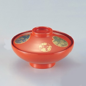 若泉漆器 4.5寸平富士椀　総洗朱花丸  W-5-41 1個（ご注文単位1個）【直送品】