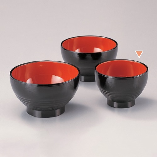若泉漆器 ロクロ筋丼　黒刷毛目内朱　3.7寸  W-6-59 1個（ご注文単位1個）【直送品】