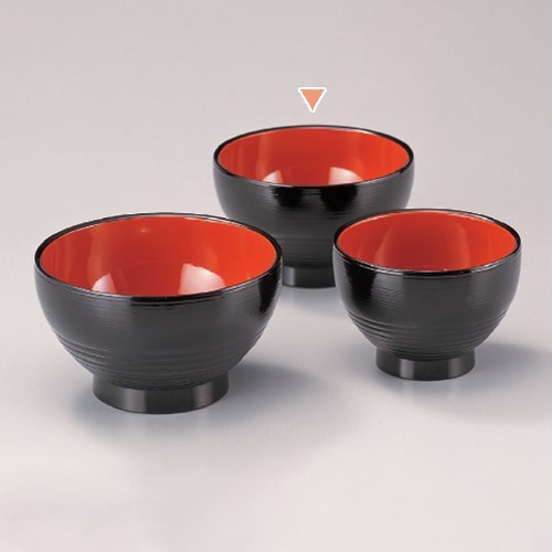 若泉漆器 ロクロ筋丼　黒刷毛目内朱　4.3寸  W-6-60 1個（ご注文単位1個）【直送品】