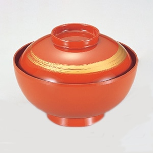 若泉漆器 4.5寸仙才雑煮椀　朱内朱一筆  W-6-94 1個（ご注文単位1個）【直送品】