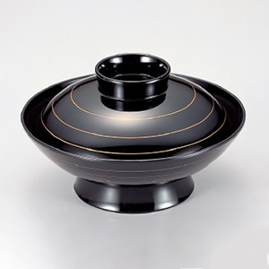 若泉漆器 5.5寸羽反煮物椀　黒金ライン  W-6-96 1個（ご注文単位1個）【直送品】