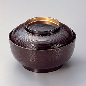 若泉漆器 5寸千筋木目椀　溜つば金  W-7-43 1個（ご注文単位1個）【直送品】