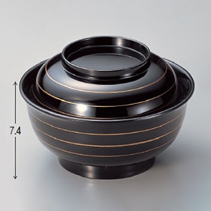 若泉漆器 美里丼　黒金ライン  W-7-57 1個（ご注文単位1個）【直送品】