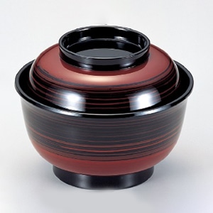 若泉漆器 4.5寸美里飯器　溜筋目塗り分け内黒塗  W-7-85 1個（ご注文単位1個）【直送品】