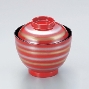 若泉漆器 2.8寸玉子椀 朱金銀ライン W-8-47 1個(ご注文単位1個)【直送品】