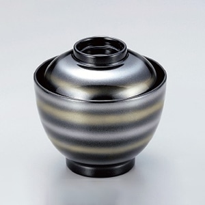 若泉漆器 2.8寸玉子椀 黒金銀ライン W-8-48 1個(ご注文単位1個)【直送品】