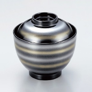 若泉漆器 3.1寸玉子椀 黒金銀ライン W-8-56 1個(ご注文単位1個)【直送品】