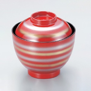 若泉漆器 3.1寸玉子椀 朱金銀ライン W-8-57 1個(ご注文単位1個)【直送品】