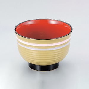 若泉漆器 3.3寸美里荒筋汁椀　クリーム二色ライン内朱  W-8-72 1個（ご注文単位1個）【直送品】