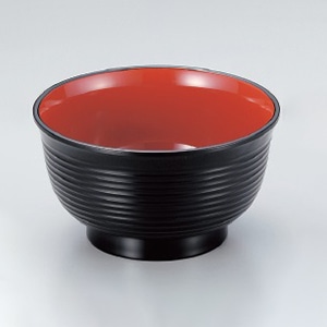 若泉漆器 4.5寸美里千筋飯椀　黒内朱  W-8-83 1個（ご注文単位1個）【直送品】