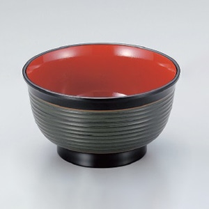 若泉漆器 4.5寸美里千筋飯椀　グリーン金ライン内朱  W-8-85 1個（ご注文単位1個）【直送品】