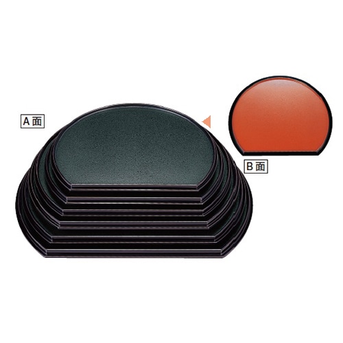 若泉漆器 半月両面盆グリーン石目／朱石目尺1寸両面ハ-ド塗  1-82-19 1個（ご注文単位1個）【直送品】