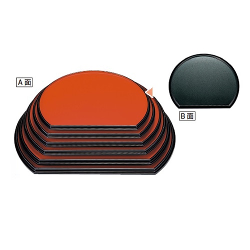 若泉漆器 耐熱半月両面盆　朱／グリーン乾漆　尺1寸  1-82-25 1個（ご注文単位1個）【直送品】