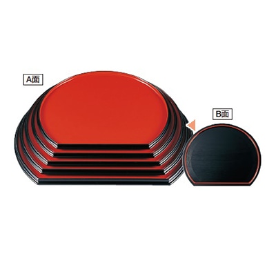 若泉漆器 半月両面盆　朱渕黒／黒刷毛目　尺4寸  1-83-20 1個（ご注文単位1個）【直送品】