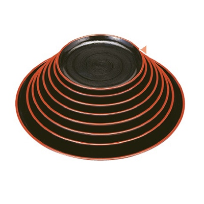 若泉漆器 丸盆　黒刷毛目天朱　7.5寸 ノンスリップ加工 1-86-1 1個（ご注文単位1個）【直送品】