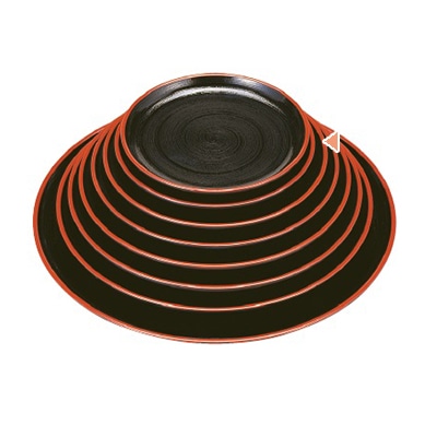 若泉漆器 丸盆　黒刷毛目天朱　9寸 ノンスリップ加工 1-86-3 1個（ご注文単位1個）【直送品】