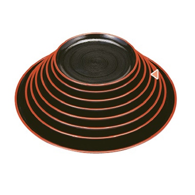 若泉漆器 丸盆　黒刷毛目天朱　尺0寸 ノンスリップ加工 1-86-4 1個（ご注文単位1個）【直送品】