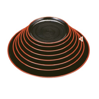 若泉漆器 丸盆　黒刷毛目天朱　尺1寸 ノンスリップ加工 1-86-5 1個（ご注文単位1個）【直送品】