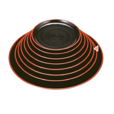 若泉漆器 丸盆　黒刷毛目天朱　尺2寸 ノンスリップ加工 1-86-6 1個（ご注文単位1個）【直送品】