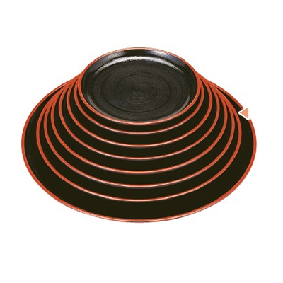 若泉漆器 丸盆　黒刷毛目天朱　尺3寸 ノンスリップ加工 1-86-7 1個（ご注文単位1個）【直送品】