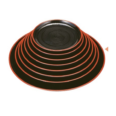 若泉漆器 丸盆　黒刷毛目天朱　尺5寸 ノンスリップ加工 1-86-8 1個（ご注文単位1個）【直送品】