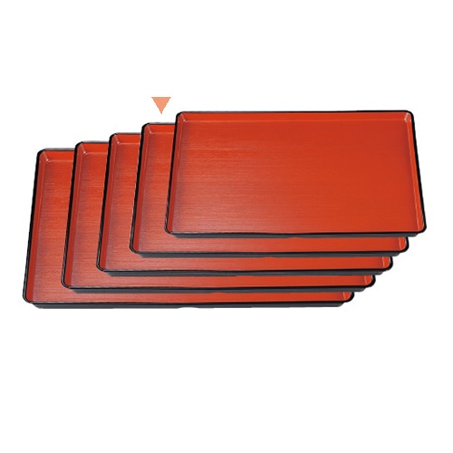 若泉漆器 耐熱長手刷毛目盆　朱天黒　尺3寸 ノンスリップ加工 1-88-18 1個（ご注文単位1個）【直送品】