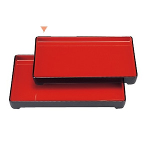 若泉漆器 浅型光琳番重 黒内朱 尺2寸 1-121-3 1個(ご注文単位1個)【直送品】