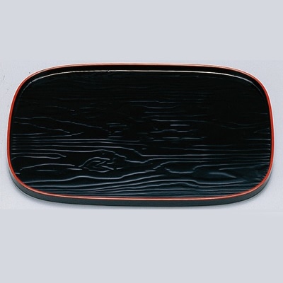 若泉漆器 尺2寸小判木目盆　黒天朱  1-128-17 1個（ご注文単位1個）【直送品】