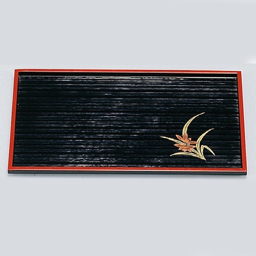 若泉漆器 尺0寸長手しるこ盆　黒千筋天朱ラン  1-128-21 1個（ご注文単位1個）【直送品】