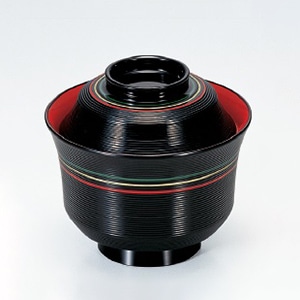 若泉漆器 3.2寸竹型千筋椀　黒内朱三色ライン  1-154-10 1個（ご注文単位1個）【直送品】