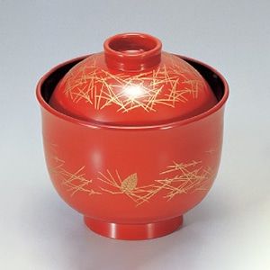 若泉漆器 3寸リリー椀　朱松ボックリ  1-155-7 1個（ご注文単位1個）【直送品】