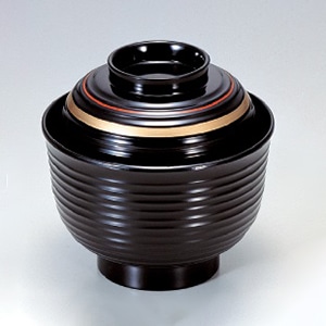 若泉漆器 3.3寸美里荒筋吸椀　朱金ライン  1-158-4 1個（ご注文単位1個）【直送品】