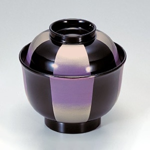 若泉漆器 3.3寸美里吸椀　黒紫銀市松S・H塗  1-158-14 1個（ご注文単位1個）【直送品】