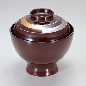 若泉漆器 花小吸椀　溜金銀帯市松  1-161-7 1個（ご注文単位1個）【直送品】