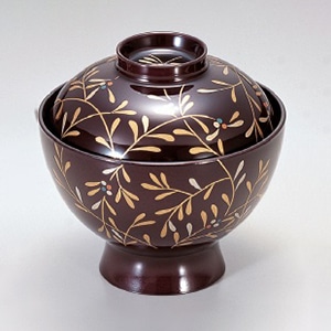 若泉漆器 花小吸椀　溜南天S・H塗  1-161-10 1個（ご注文単位1個）【直送品】