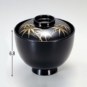 若泉漆器 法師椀　黒に笹S・H塗  1-162-7 1個（ご注文単位1個）【直送品】