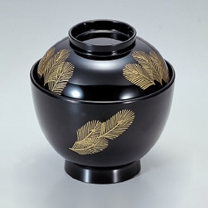 若泉漆器 3.5寸玉子椀　黒若松  1-163-11 1個（ご注文単位1個）【直送品】