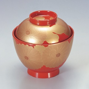 若泉漆器 ナツメ型吸椀　朱大菊内朱S・H塗  1-163-13 1個（ご注文単位1個）【直送品】