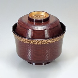 若泉漆器 3.6寸羽反千筋吸椀　溜青海波  1-165-6 1個（ご注文単位1個）【直送品】