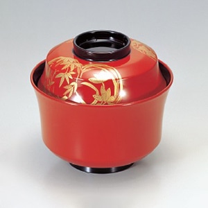 若泉漆器 3.5寸京型吸椀　朱花丸四君子S・H塗  1-165-10 1個（ご注文単位1個）【直送品】